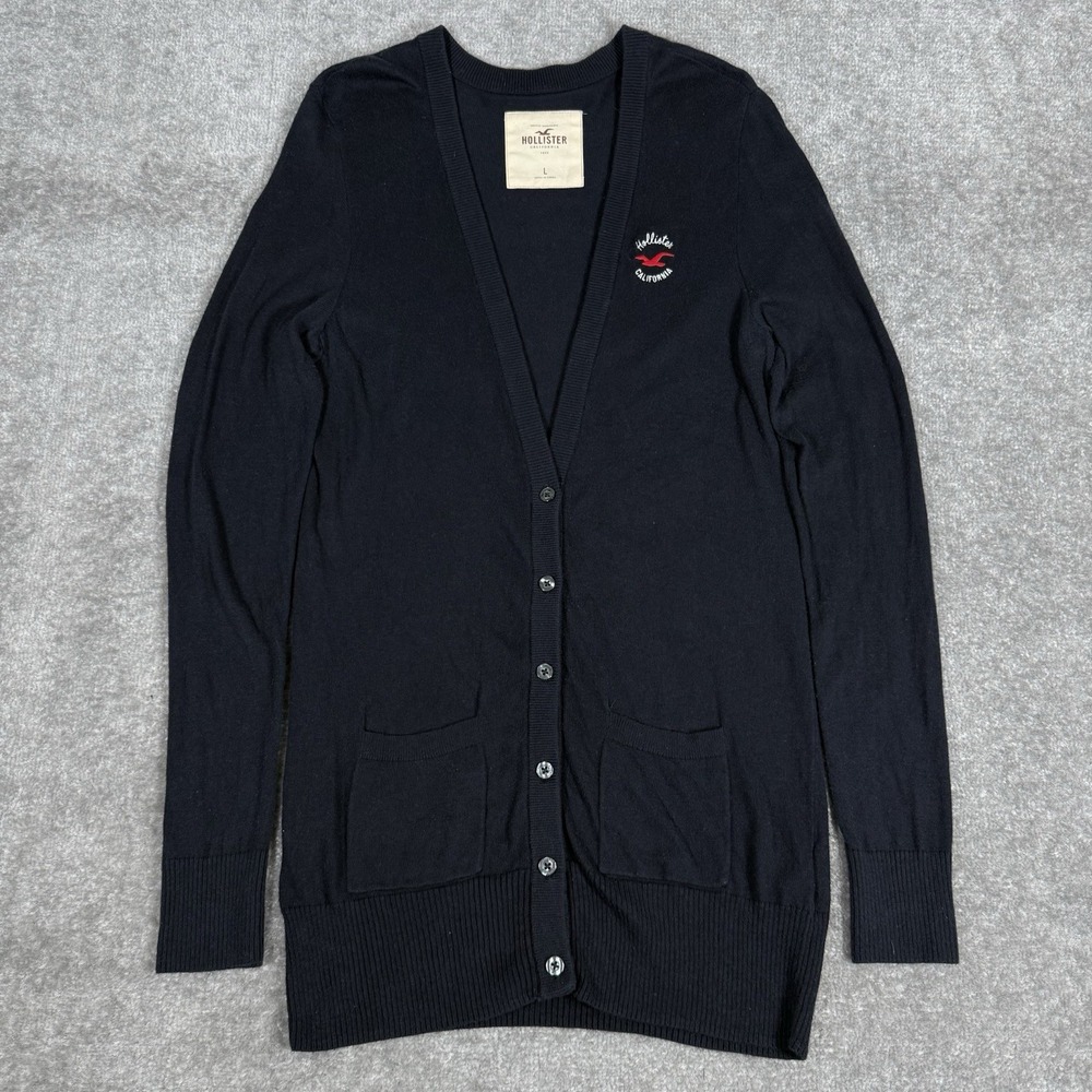 Y2K Hollister Cardigan Women's Large Navy Blue Long Sleeve Logo